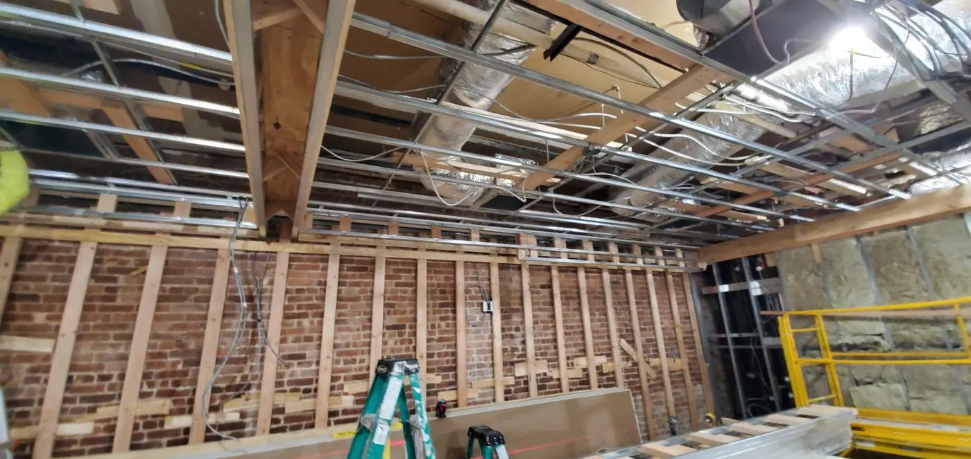 New timber framing and services running through the Upper East Side restaurant